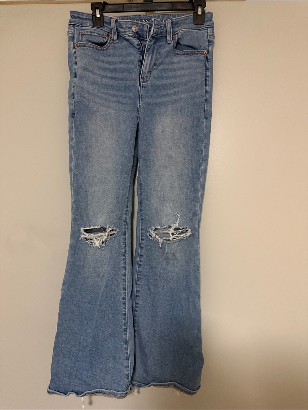 American Eagle Outfitters Light Blue Distressed Flare Jeans